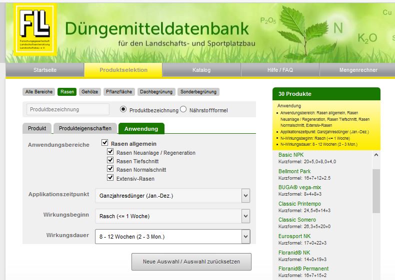 intergreen report 2017 01 duengemitteldatenbank 03 selektion rasen